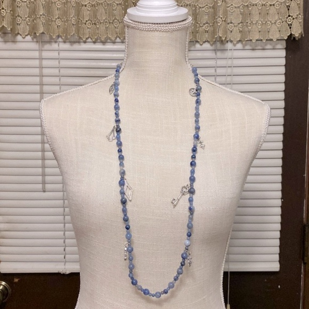 WHBM- White House black market blue aventurine charm necklace blue depths 38”L